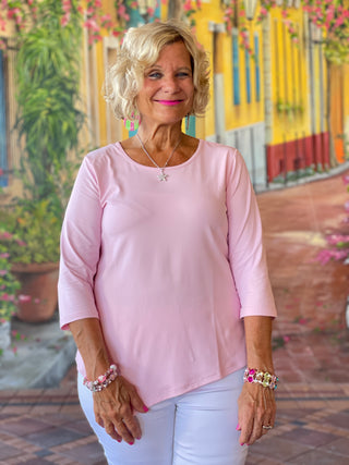 FROSTED PINK ASYMMETRIC TOP - Cathys Place