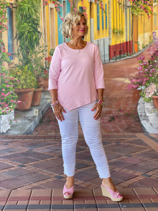 FROSTED PINK ASYMMETRIC TOP - Cathys Place