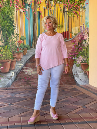 FROSTED PINK ASYMMETRIC TOP - Cathys Place