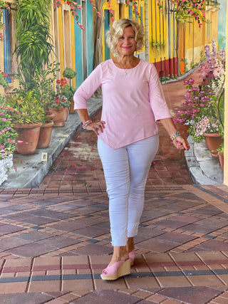 FROSTED PINK ASYMMETRIC TOP - Cathys Place