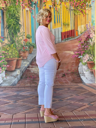 FROSTED PINK ASYMMETRIC TOP - Cathys Place