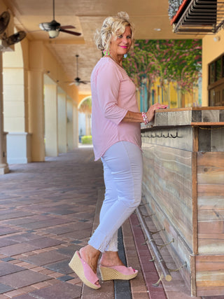 FROSTED PINK ASYMMETRIC TOP - Cathys Place