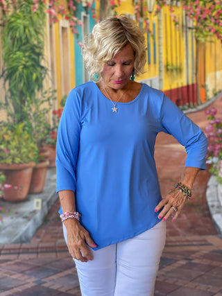 ISLAND BLUE ASYMMETRIC BLUE TOP