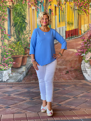 ISLAND BLUE ASYMMETRIC BLUE TOP