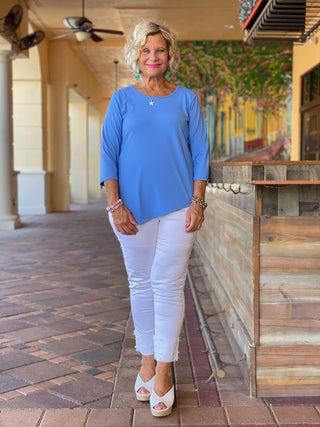 ISLAND BLUE ASYMMETRIC BLUE TOP