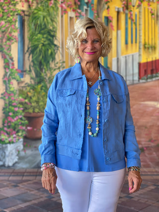 KEY WEST NEW BLU LINEN JACKET - Cathys Place