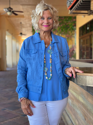 KEY WEST NEW BLU LINEN JACKET - Cathys Place