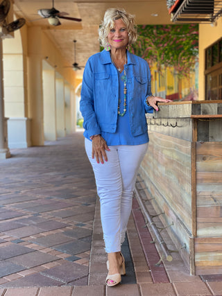 KEY WEST NEW BLU LINEN JACKET - Cathys Place