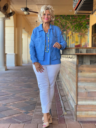 KEY WEST NEW BLU LINEN JACKET - Cathys Place