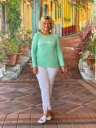 CHENILLE MINT ICE BEACH TIME CREW NECK