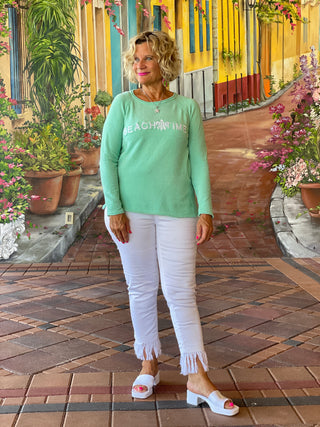 CHENILLE MINT ICE BEACH TIME CREW NECK