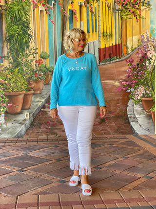 CHENILLE NEW BLUE VACA SWEATER