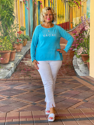 CHENILLE NEW BLUE VACA SWEATER