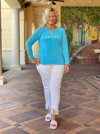 CHENILLE NEW BLUE VACA SWEATER