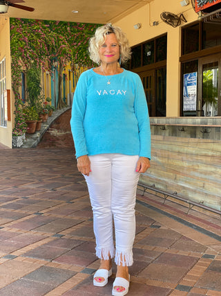 CHENILLE NEW BLUE VACA SWEATER