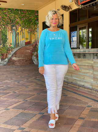 CHENILLE NEW BLUE VACA SWEATER