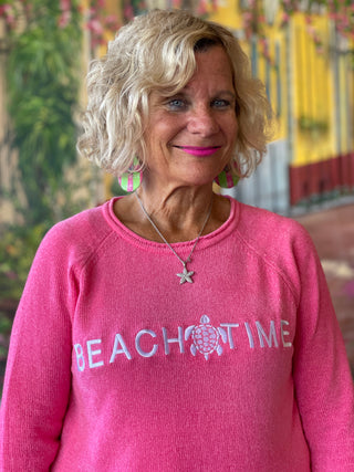 CHENILLE PINK BEACH TIME CREW SWEATER