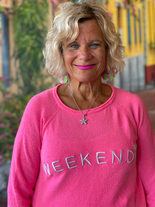 CHENILLE HOT PINK WEEKEND CREW SWEATER