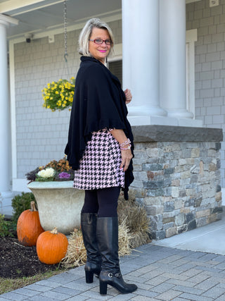 PINK HOUNDSTOOTH RUFFLE DRESS