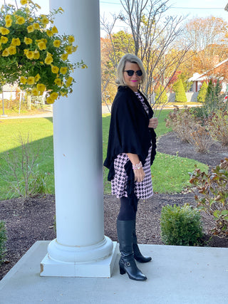 PINK HOUNDSTOOTH RUFFLE DRESS
