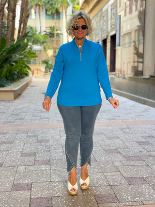 SKY BLUE ZIPPER TOP - Cathys Place