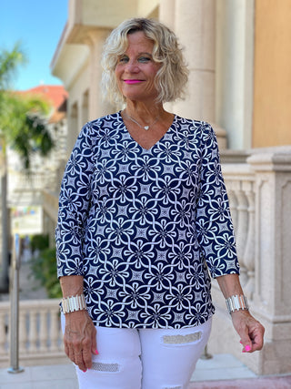 BRIGHTEN BLUE V NECK TOP