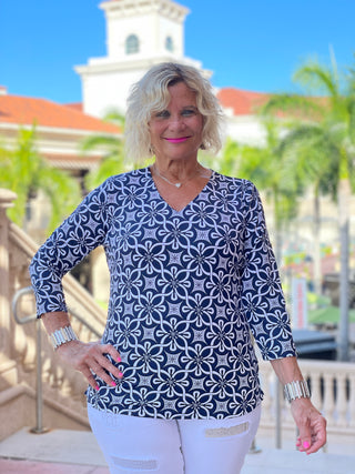 BRIGHTEN BLUE V NECK TOP