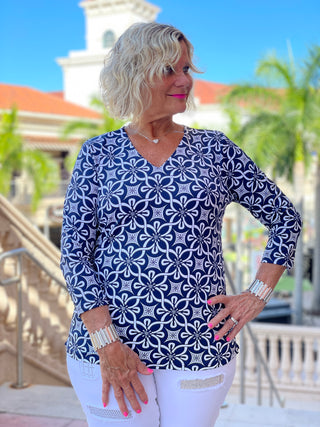 BRIGHTEN BLUE V NECK TOP