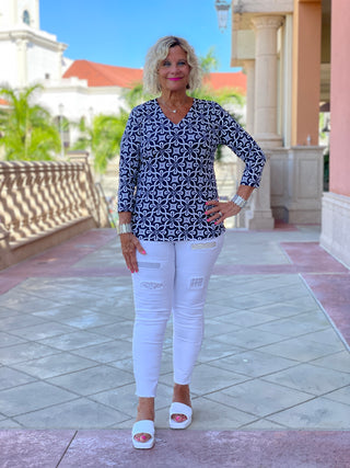 BRIGHTEN BLUE V NECK TOP