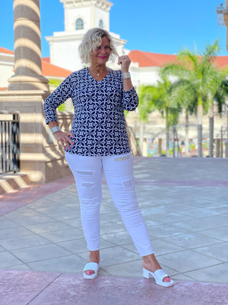 BRIGHTEN BLUE V NECK TOP
