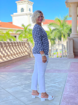 BRIGHTEN BLUE V NECK TOP