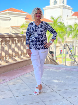 BRIGHTEN BLUE V NECK TOP