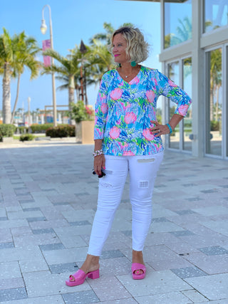 SEASHELL PINK AND BLUE SHORT SLEEVE