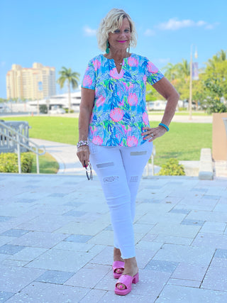SEASHELL PINK AND BLUE SHORT SLEEVE