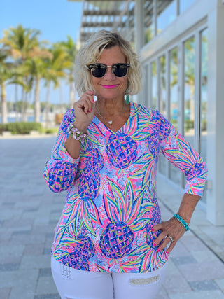 PINK PINEAPPLE DREAM V NECK TOP