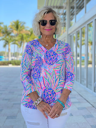 PINK PINEAPPLE DREAM V NECK TOP