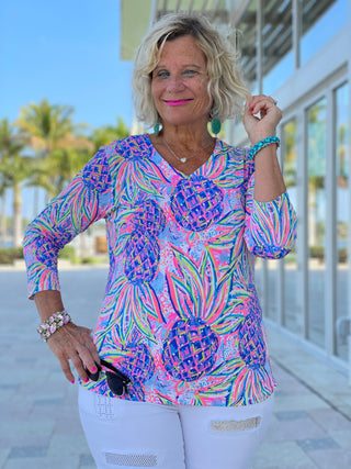PINK PINEAPPLE DREAM V NECK TOP