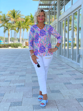 PINK PINEAPPLE DREAM V NECK TOP