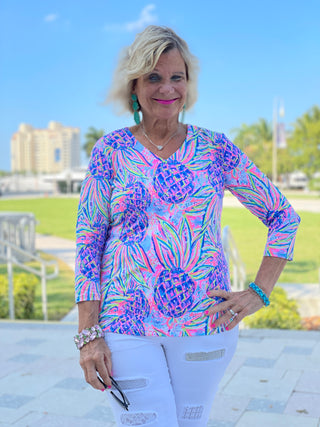 PINK PINEAPPLE DREAM V NECK TOP