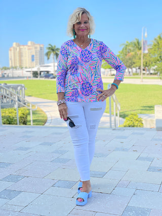 PINK PINEAPPLE DREAM V NECK TOP