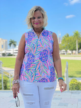 PINK PINEAPPLE DREAM SLEEVELESS ZIPPER
