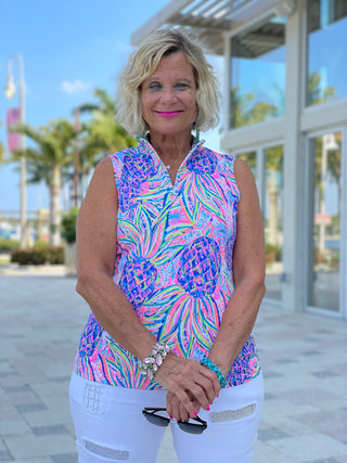 PINK PINEAPPLE DREAM SLEEVELESS ZIPPER