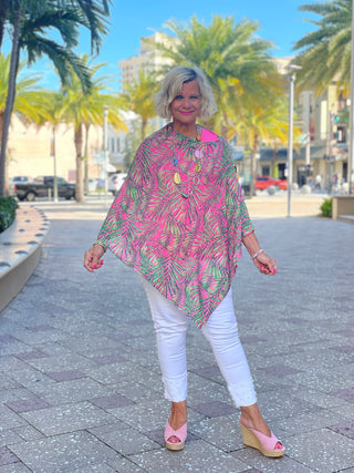 EMILY PINK PALM GROVE PONCHO - Cathys Place