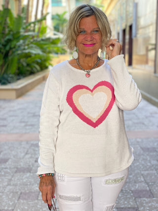 WHITE PINK HEART SWEATER