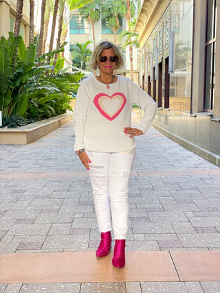 WHITE PINK HEART SWEATER