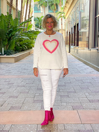 WHITE PINK HEART SWEATER