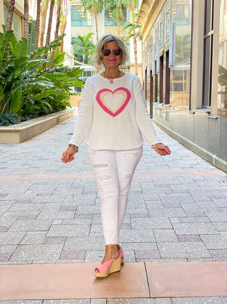 WHITE PINK HEART SWEATER