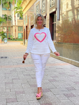 WHITE PINK HEART SWEATER