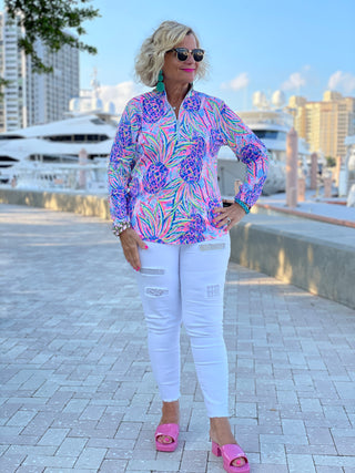 PINK PINEAPPLE DREAM ZIPPER TOP