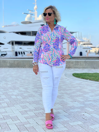 PINK PINEAPPLE DREAM ZIPPER TOP